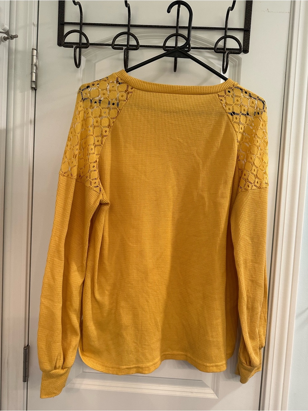 SHEIN Mustard Waffle-Knit Long Sleeve with Crochet Shoulders